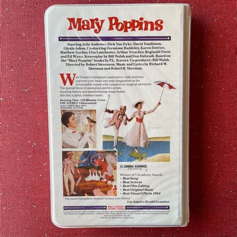 Disney Media Walt Disneys Mary Poppins Vhs Videotape In Clamshell My