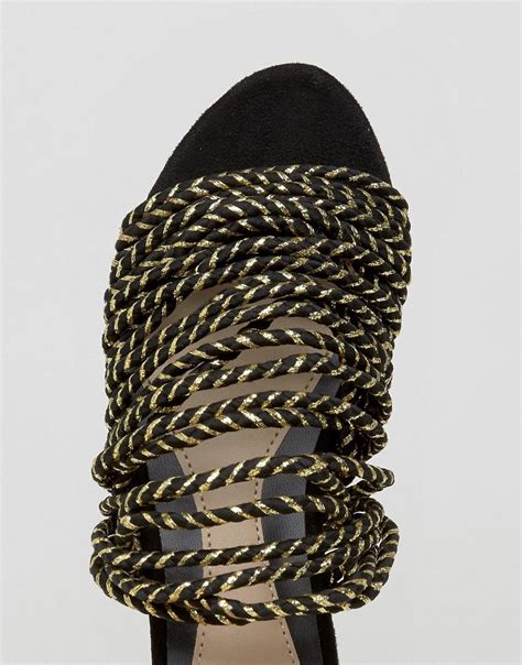 missguided denim rope strap flat mule sandal in black lyst