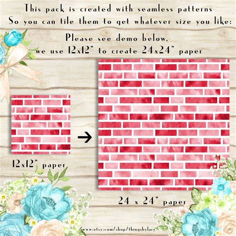 100 Seamless Watercolor Brick Pattern Digital Papers By Artinsider