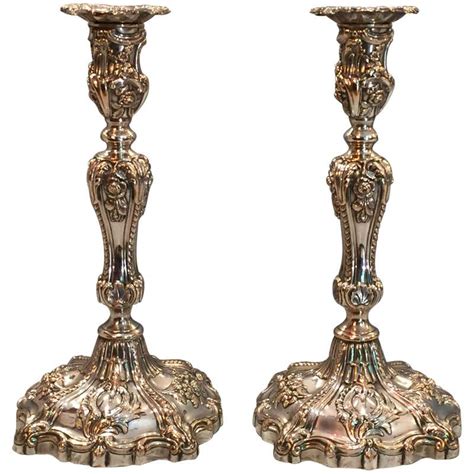 Regency Period Rococo Revival Sheffield Plate Candlesticks By T And J