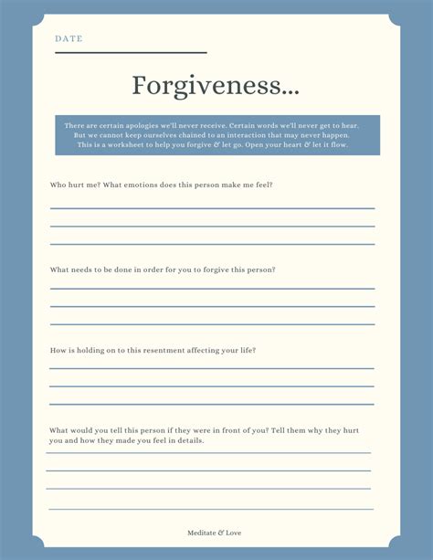 Forgiving Self Worksheets