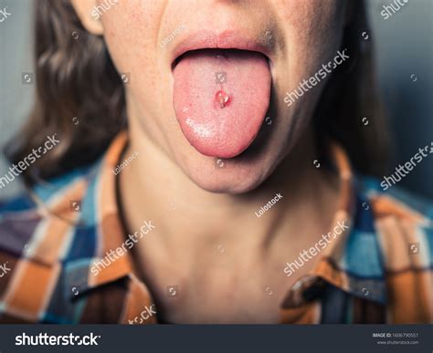 Close On Womans Pierced Tongue Stock Photo 1606790551 Shutterstock
