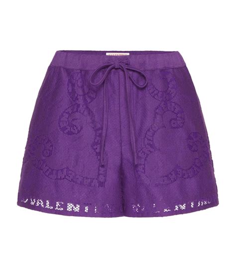 Womens Valentino Garavani Purple Drawstring Lace Detail Shorts