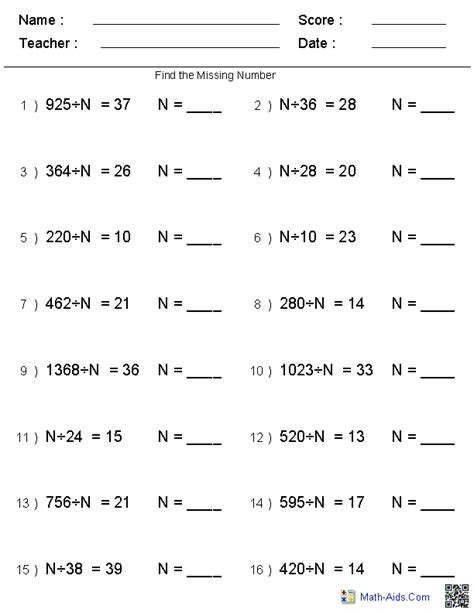 Free dynamically created math multiplication worksheets for teachers, students, and parents. Division Worksheets | Printable Division Worksheets for ...