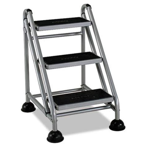 Rolling Commercial Step Stool 3 Step 266 Spread Platinum Black