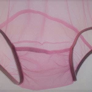 Lt Pink Vintage Nylon Chiffon Panties W Large Double Mushroom Gusset