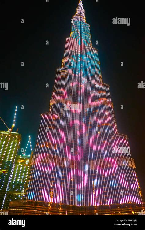 Dubai Uae March 7 2020 Led Lighting Show Of Burj Khalifa