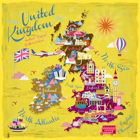 Die obige karte oll ihnen bei der planung einer reie nach england helfen. Großbritannien-Reise-Karte — Stockvektor © kchungtw #99981076