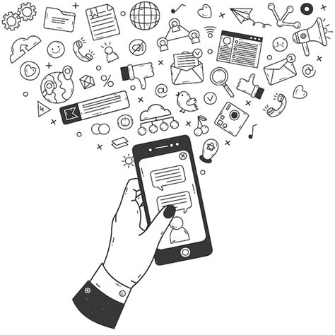 Social Media Konzept Doodle Smartphone Mit Kommunikations Und Social