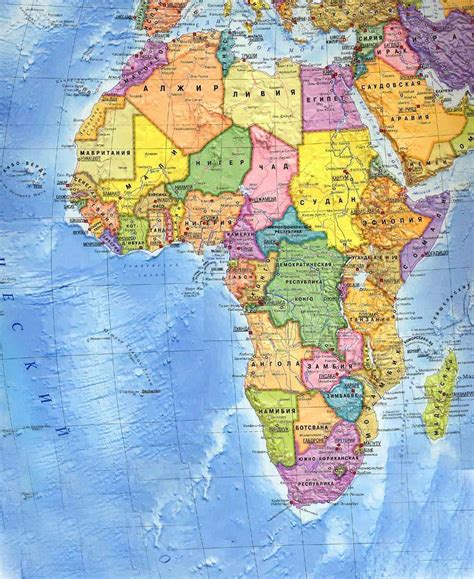 Карты Африки крупным планом и на русском языке Физическая