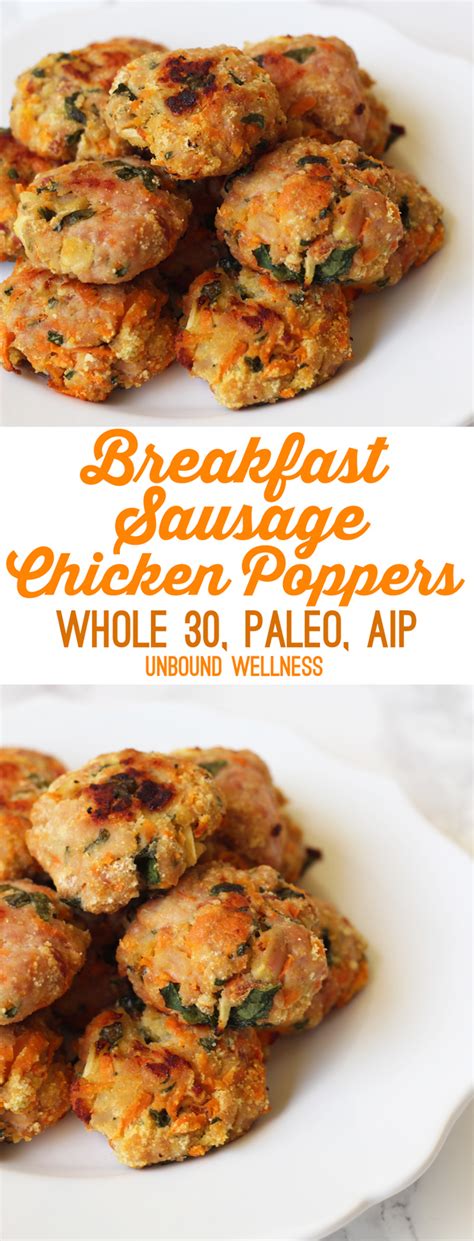 Still paleo, still whole 30, still aip, as well as more taste. Breakfast Sausage Chicken Poppers (Paleo, Whole 30, AIP ...