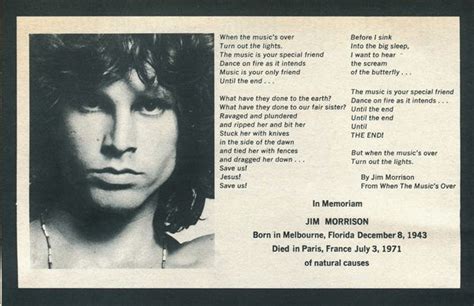 Jim Morrison Obituary By Gloria Stavers Gloria Stavers