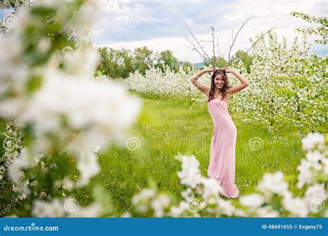 Girl With The Blossoming Apple Trees Stock Image Image Of Model Horns 48691655