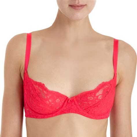 Deborah Marquit French Lace Demi Bra In Red Pink Lyst