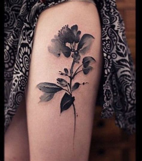 Flower Side Thigh Tattoos For Females