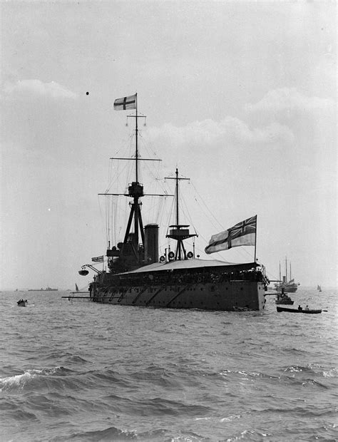 Battleship Hms Dreadnought 1906 At Anchor At Spithead With Awning