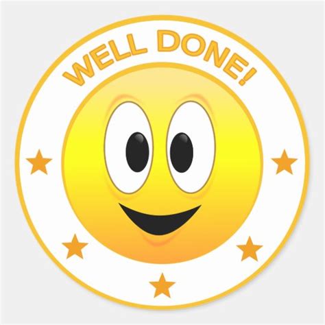 Well Done Happy Smiley Face Reward Classic Round Sticker