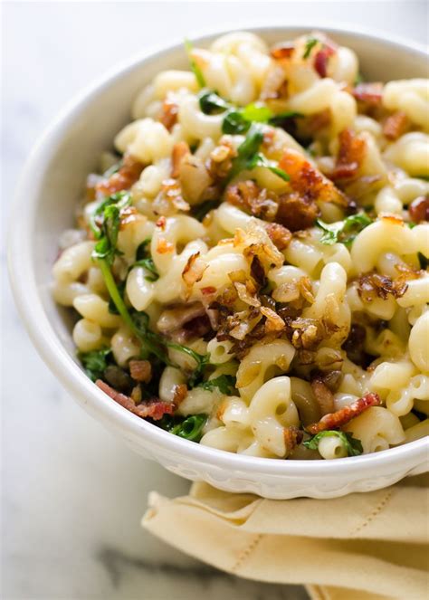 Caramelized Onion Bacon And Arugula Mac And Cheese Gourmet Mac N