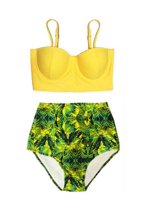 Yellow Midkini Top And Leaf Leaves Botanic Highwaisted High Waisted