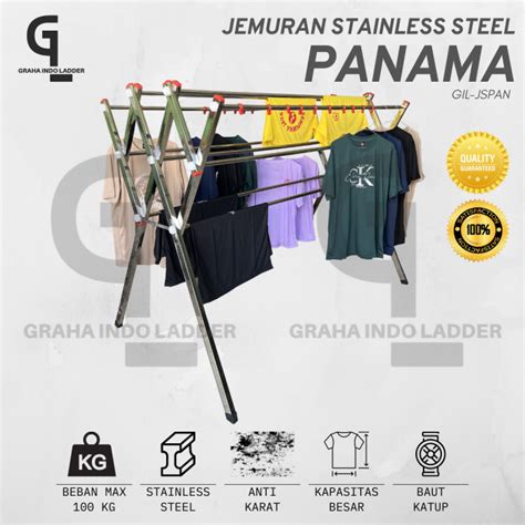 GIL Jemuran Stainless Steel Lipat Jumbo Tipe Panama 180 CM Palang 9