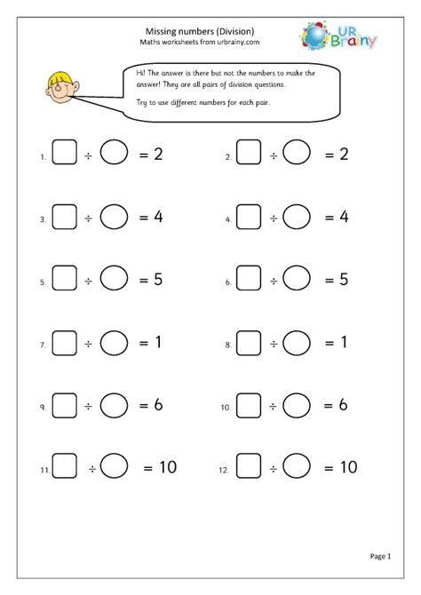 Missing numbers (division) - Division Maths Worksheets for Year 2 (age