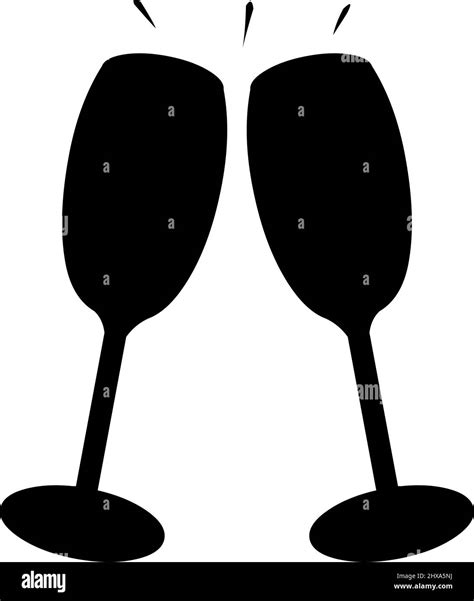 Vector Illustration Of Black Silhouette Of Two Glasses Of Champagne Toasting Stock Vector Image