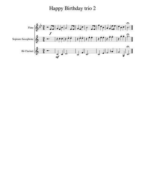 Happy Birthday Trio 2 Sheet Music For Flute Clarinet In B Flat
