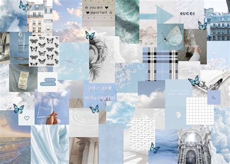 Download Blue White Aesthetic Collage Laptop Wallpaper