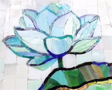 Blue Lotus Flower Stained Glass Mosaic Wall Art Nature Etsy