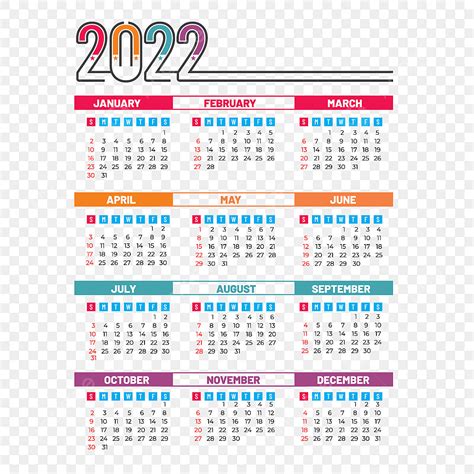 Moderno Calendario 2022 A Todo Color Png A 241 O Nuevo 2022 Mensual Png