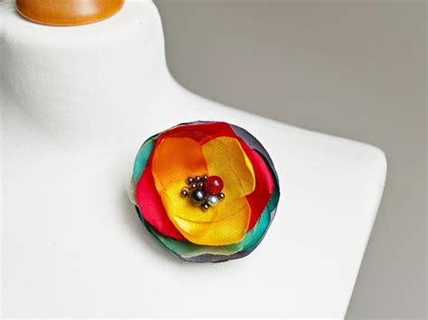 Fabric Flower Brooch For Women Pin Petal Flower Pin Organza Handmade