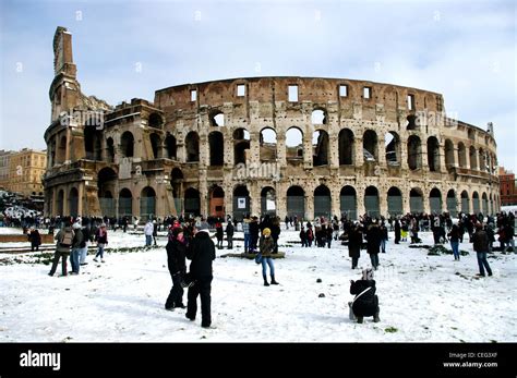 Colosseum Coliseum Under The Snow Rome Stock Photo Alamy