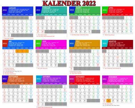 Kalender 2022 Lengkap Hari Libur Nasional Indonesia Jawa Dan Hijriyah