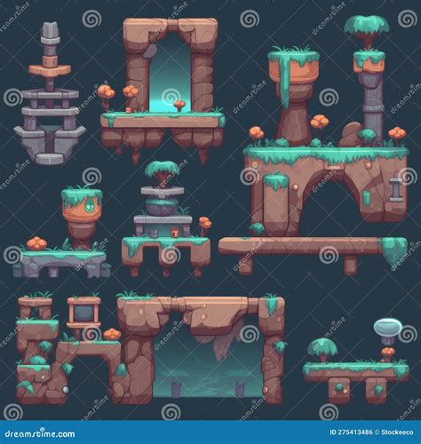 2d Game Assets For Platformer Game Stock Illustration Illustration Of