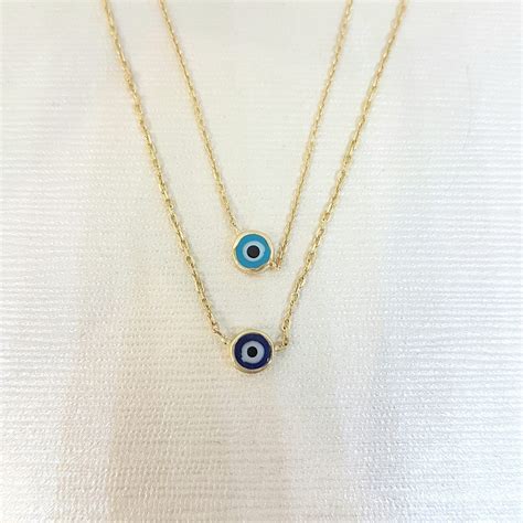 14K Real Solid Yellow Gold Evil Eye Pendant Necklace For Women Evil