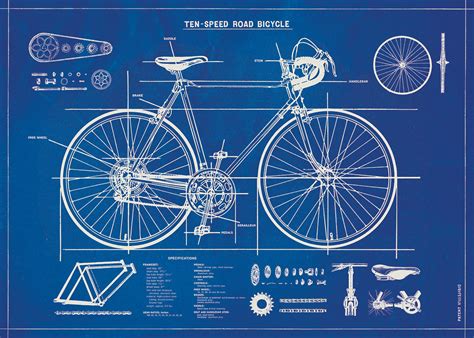 Cavallini And Co Bicycle Blueprint Decorative Paper — Two Hands Paperie