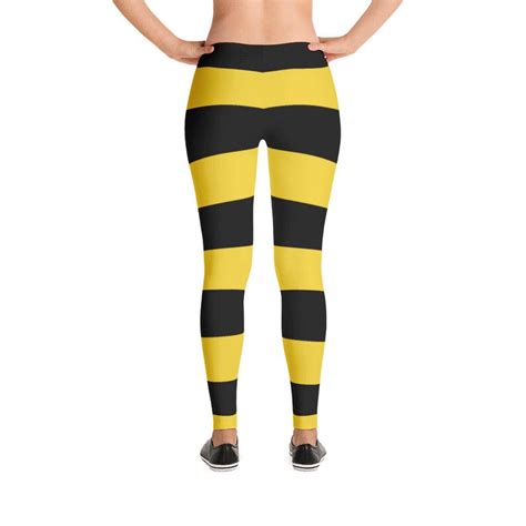 Bumble Bee Black Yellow Stripe Pattern Leggings Halloween Costume Girls