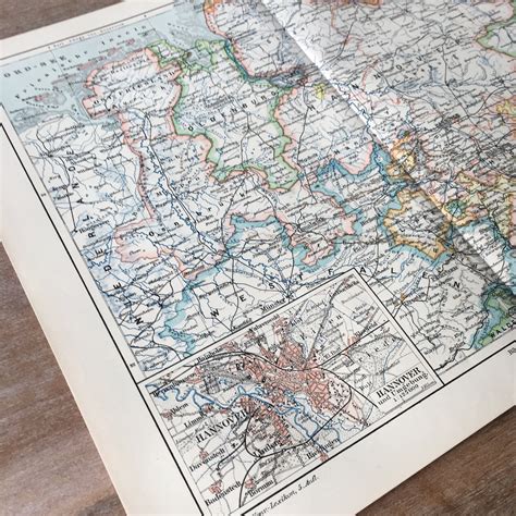 1895 Original Antique Map Lithograph Hanover Map Print Etsy