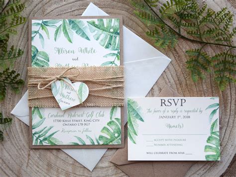 Greenery Wedding Invitations, Rustic Leafs Wedding Invitations