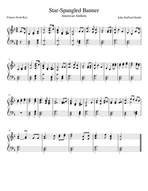 Sheet music arranged for piano/vocal/chords in bb major. Star-Spangled Banner sheet music for Piano download free in PDF or MIDI