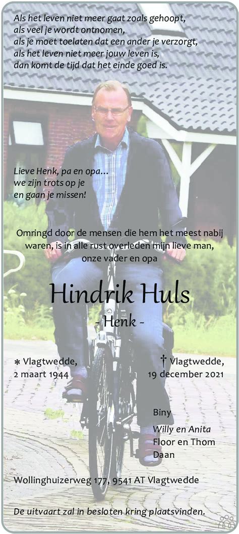 Hindrik Henk Huls 19 12 2021 Overlijdensbericht En Condoleances