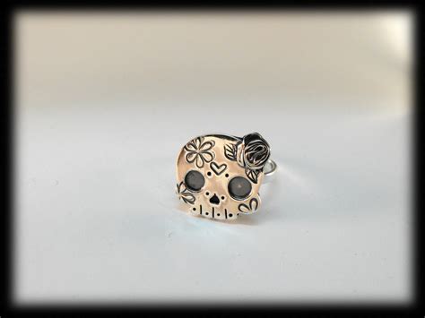 Cute Sterling Silver Sugar Skull Ring With Rose Etsy