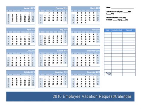 Employee Vacation Request Calendar Template Ready Made Office Templates