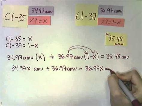 The atomic mass of an element is the weighted average of the atomic masses of the naturally the sample problem below demonstrates how to calculate the atomic mass of chlorine. Isotopes: Calculating isotope percentage (abundance) - YouTube