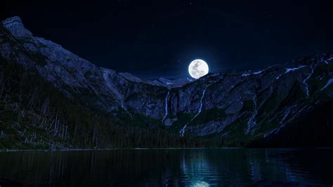 Lake Night Moon Mountains Free Hd Dektop Wallpaper écran Large Haute