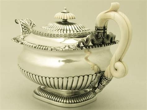 Antique Georgian Sterling Silver And Ivory Teapot Tea Pots Silver