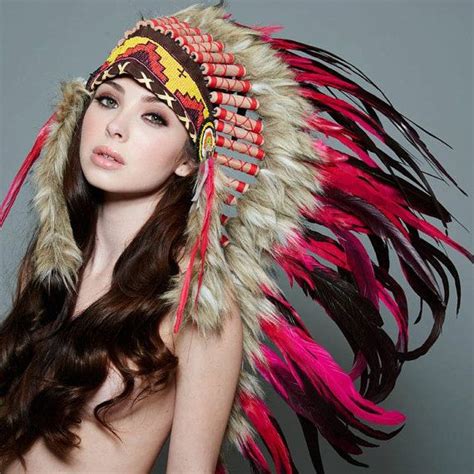 Medium Native American Inspired Indian Headdress Hat Hand Made Indian War Bonnet Red And B
