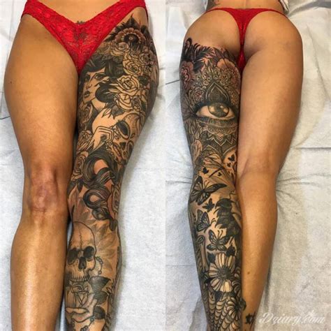 kobieca noga pokryta tatuażami wykonanie joseph haefs