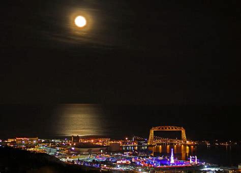 Full Moon Over Lake Superior And Duluth Moonscape Lake Superior