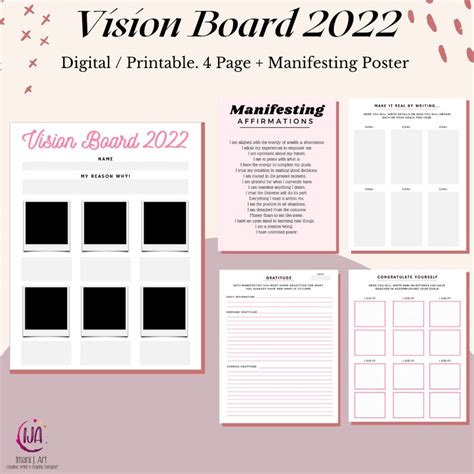 2022 Vision Board Printables Digital Vision Board Kit Goal Etsy